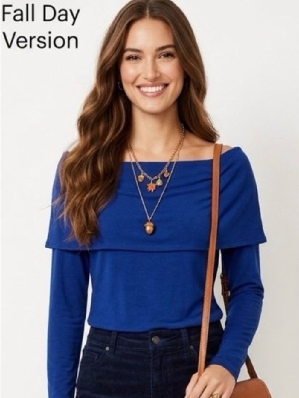 LOFT Royal Blue off Shoulder Neckline a Wide Draped Fold Over Collar Top NWT